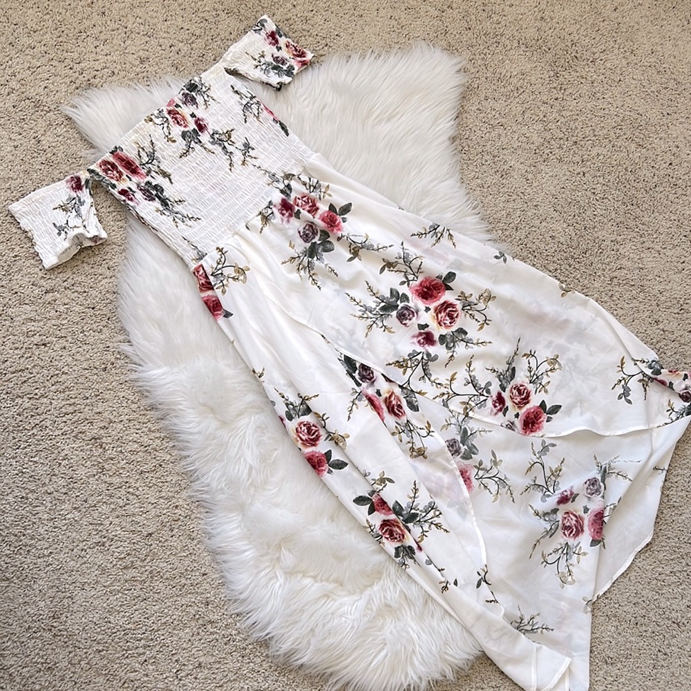 Floral Off The Shoulder Split Chiffon Maxi Beach Dress - Picture 8 of 8